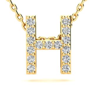Letter H Diamond Initial Necklace In 14K Yellow Gold With 13 Diamonds