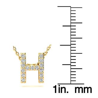 Letter H Diamond Initial Necklace In 14K Yellow Gold With 13 Diamonds