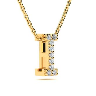 Letter I Diamond Initial Necklace In 14K Yellow Gold With 13 Diamonds