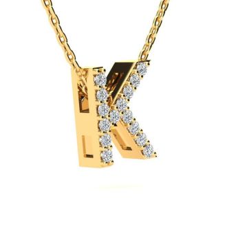 Letter K Diamond Initial Necklace In 14K Yellow Gold With 13 Diamonds