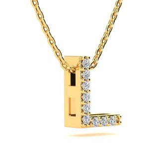 Letter L Diamond Initial Necklace In 14K Yellow Gold With 13 Diamonds