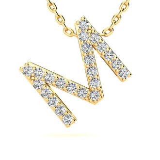 Letter M Diamond Initial Necklace In 14K Yellow Gold With 13 Diamonds