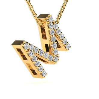 Letter M Diamond Initial Necklace In 14K Yellow Gold With 13 Diamonds