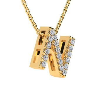 Letter N Diamond Initial Necklace In 14K Yellow Gold With 13 Diamonds
