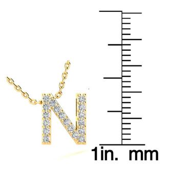 Letter N Diamond Initial Necklace In 14K Yellow Gold With 13 Diamonds