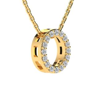 Letter O Diamond Initial Necklace In 14K Yellow Gold With 13 Diamonds