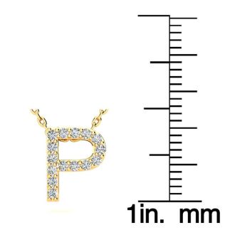 Letter P Diamond Initial Necklace In 14K Yellow Gold With 13 Diamonds