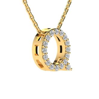 Letter Q Diamond Initial Necklace In 14K Yellow Gold With 13 Diamonds