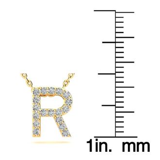 Letter R Diamond Initial Necklace In 14K Yellow Gold With 13 Diamonds