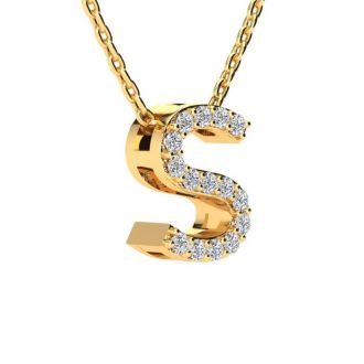Letter S Diamond Initial Necklace In 14K Yellow Gold With 13 Diamonds