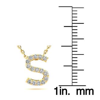 Letter S Diamond Initial Necklace In 14K Yellow Gold With 13 Diamonds