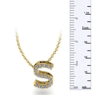 Letter S Diamond Initial Necklace In 14K Yellow Gold With 13 Diamonds