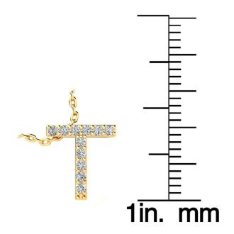 Letter T Diamond Initial Necklace In 14K Yellow Gold With 13 Diamonds