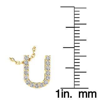 Letter U Diamond Initial Necklace In 14K Yellow Gold With 13 Diamonds