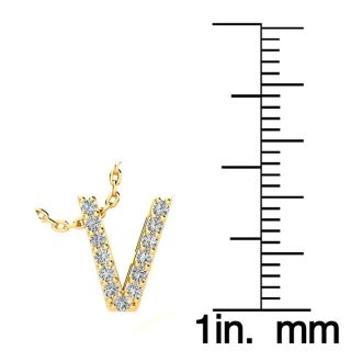 Letter V Diamond Initial Necklace In 14K Yellow Gold With 13 Diamonds