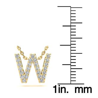 Letter W Diamond Initial Necklace In 14K Yellow Gold With 13 Diamonds