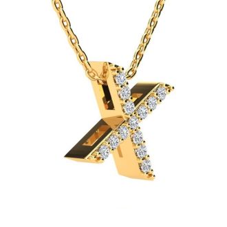Letter X Diamond Initial Necklace In 14K Yellow Gold With 13 Diamonds