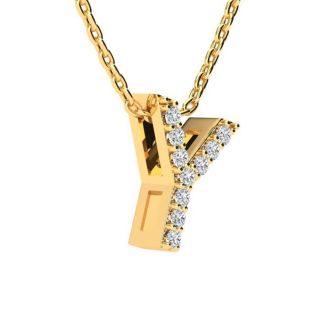 Letter Y Diamond Initial Necklace In 14K Yellow Gold With 13 Diamonds