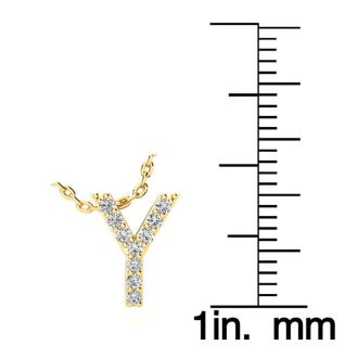 Letter Y Diamond Initial Necklace In 14K Yellow Gold With 13 Diamonds