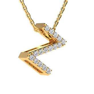 Letter Z Diamond Initial Necklace In 14K Yellow Gold With 13 Diamonds