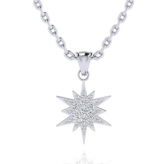 1/4 Carat Diamond Starburst Necklace, Sterling Silver, 18 Inches. Fiery Diamonds! 