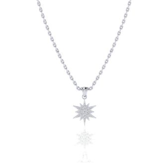 1/4 Carat Diamond Starburst Necklace, Sterling Silver, 18 Inches. Fiery Diamonds! 