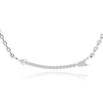 Arrow Necklace With 20 Fiery Diamonds in Solid Sterling Silver, 18 Inches