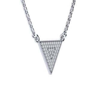 Over 1/3 Carat Diamond Triangle Necklace, Sterling Silver, 18 Inches. Fiery Diamonds!