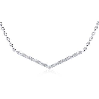 1 5ct V Bar Diamond Necklace Sterling Silver 18 Inches. Very High Quality