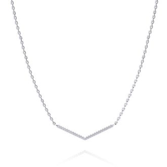 1/5ct V Bar Diamond Necklace, Sterling Silver, 18 Inches. Very High Quality.