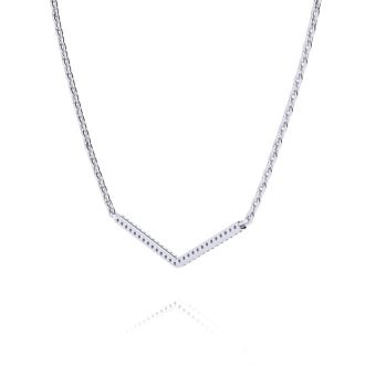 1/5ct V Bar Diamond Necklace, Sterling Silver, 18 Inches. Very High Quality.