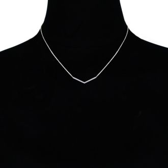1/5ct V Bar Diamond Necklace, Sterling Silver, 18 Inches. Very High Quality.