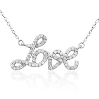 68 Fine Colorless Natural Diamond Love Necklace, Sterling Silver, 18 Inches. 1/2 Carat!
