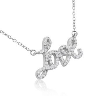 68 Fine Colorless Natural Diamond Love Necklace, Sterling Silver, 18 Inches. 1/2 Carat!