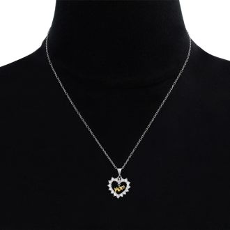 Two-Tone Mom Diamond Heart Necklace In Sterling Silver, 18 Inches