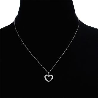 IGI Certified 0.04 Carat Diamond Heart Necklace In Sterling Silver, 18 Inches