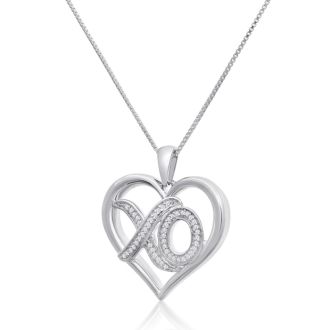 0.12 Carat Diamond XO Heart Necklace In Sterling Silver, 18 Inches