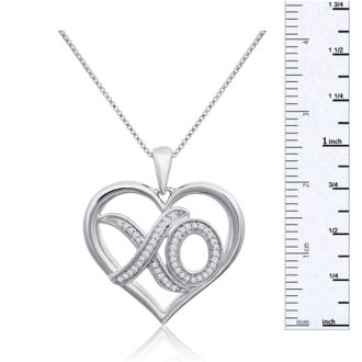 0.12 Carat Diamond XO Heart Necklace In Sterling Silver, 18 Inches