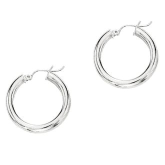 14 Karat White Gold Polish Finished 15mm Hoop Earrings With Hinge With Notched Closure