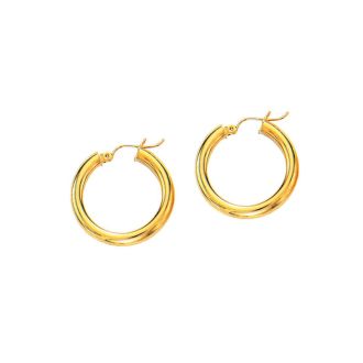 14 Karat Yellow Gold Polish Finished 20mm Hoop Earrings With Hinge With Notched Closure