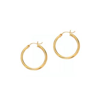 14 Karat Yellow Gold Polish Finished 25mm Hoop Earrings With Hinge With Notched Closure