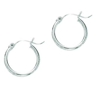 14 Karat White Gold Polish Finished 25mm Hoop Earrings With Hinge With Notched Closure
