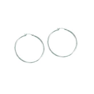 14 Karat White Gold Polish Finished 30mm Hoop Earrings With Hinge With Notched Closure