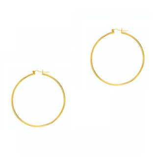 14 Karat Yellow Gold Polish Finished 30mm Hoop Earrings With Hinge With Notched Closure