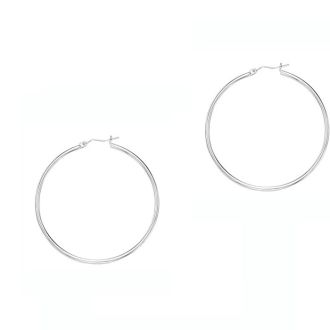 14 Karat White Gold Polish Finished 30mm Hoop Earrings With Hinge With Notched Closure