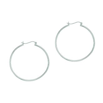 14 Karat White Gold Polish Finished 40mm Hoop Earrings With Hinge With Notched Closure
