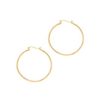 14 Karat Yellow Gold Polish Finished 40mm Hoop Earrings With Hinge With Notched Closure