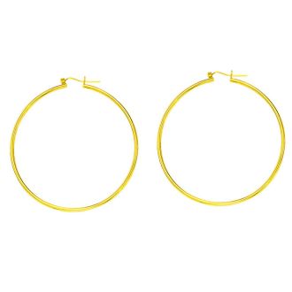 14 Karat Yellow Gold Polish Finished 45mm Hoop Earrings With Hinge With Notched Closure