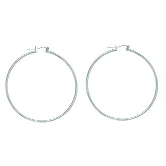 14 Karat White Gold Polish Finished 45mm Hoop Earrings With Hinge With Notched Closure