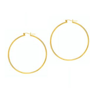 14 Karat Yellow Gold Polish Finished 55mm Hoop Earrings With Hinge With Notched Closure